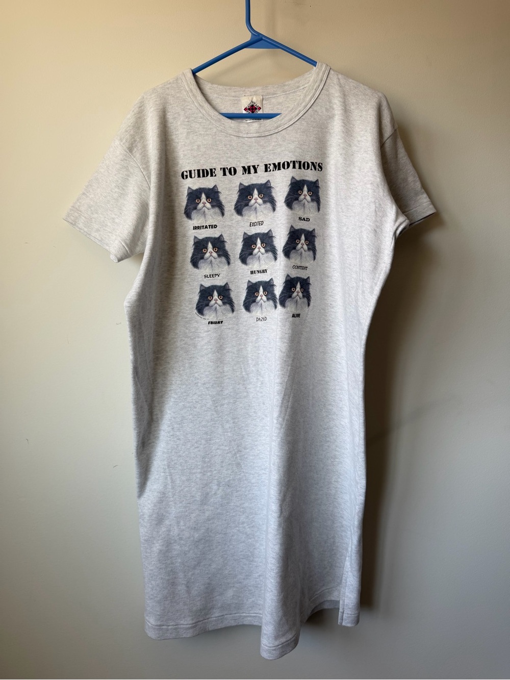 Vintage Funny Cat Graphic T-Shirt Dress Nightgown One Size Guide To My Emotions - Picture 3 of 9